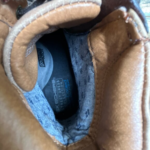 Skechers Ankle Boot Mens Sz 8.5 Brown Leather Zip Cap Toe Combat Moto Distressed - Picture 5 of 13